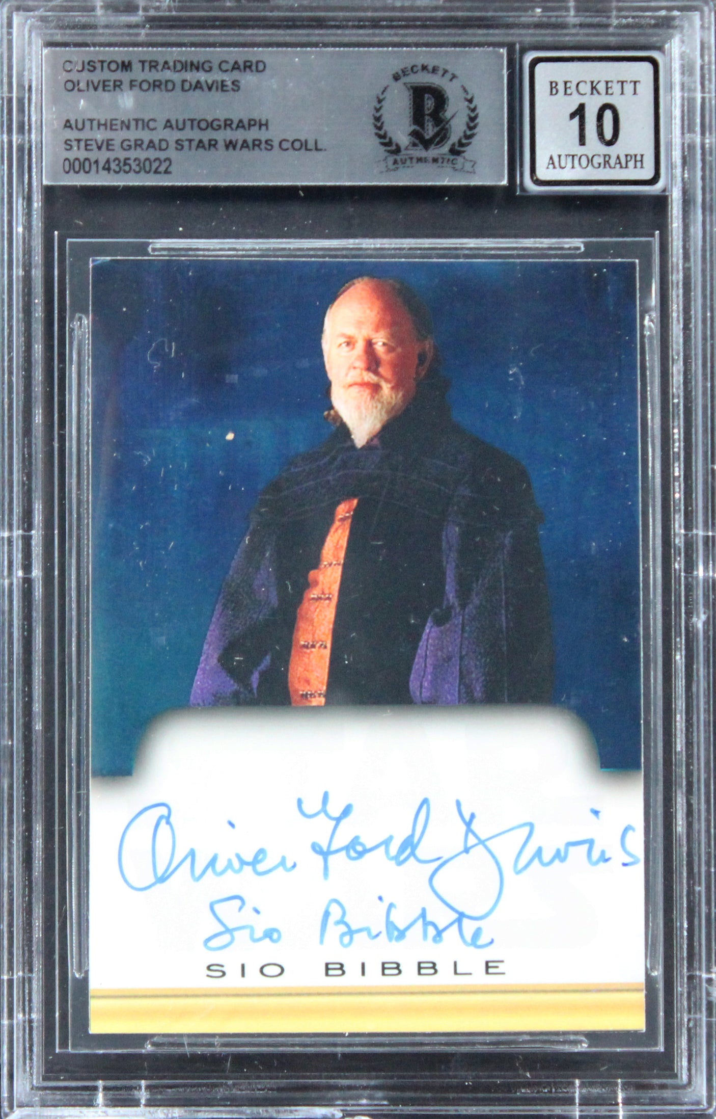 Oliver Ford Davies Star Wars "Sio Bibble" Signed Custom Card Auto 10! BAS Slab