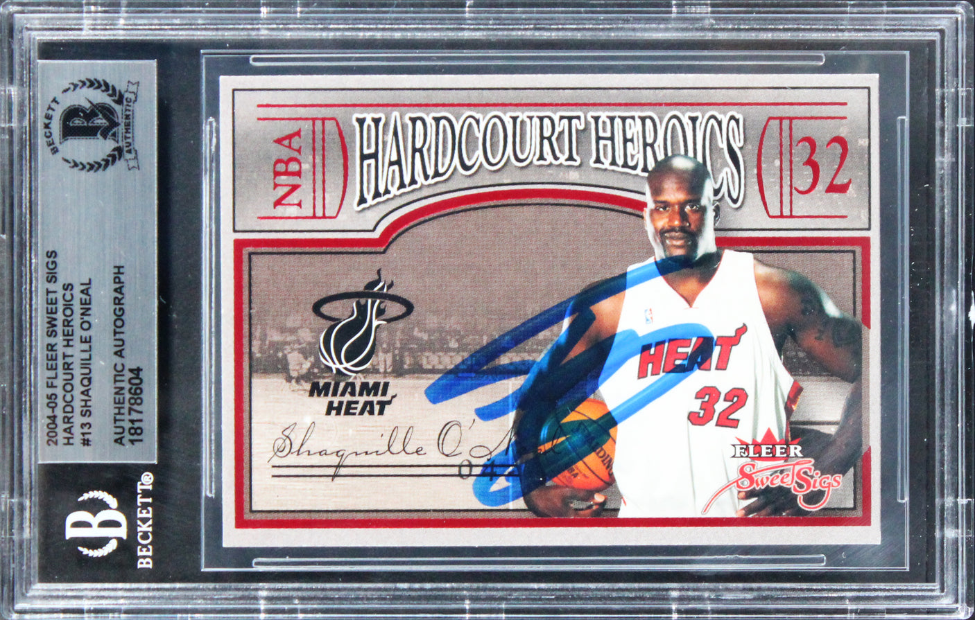 Shaq O'Neal Signed 2004 Fleer Sweet Sigs Hardcourt Heroics #13 Card BAS Slabbed