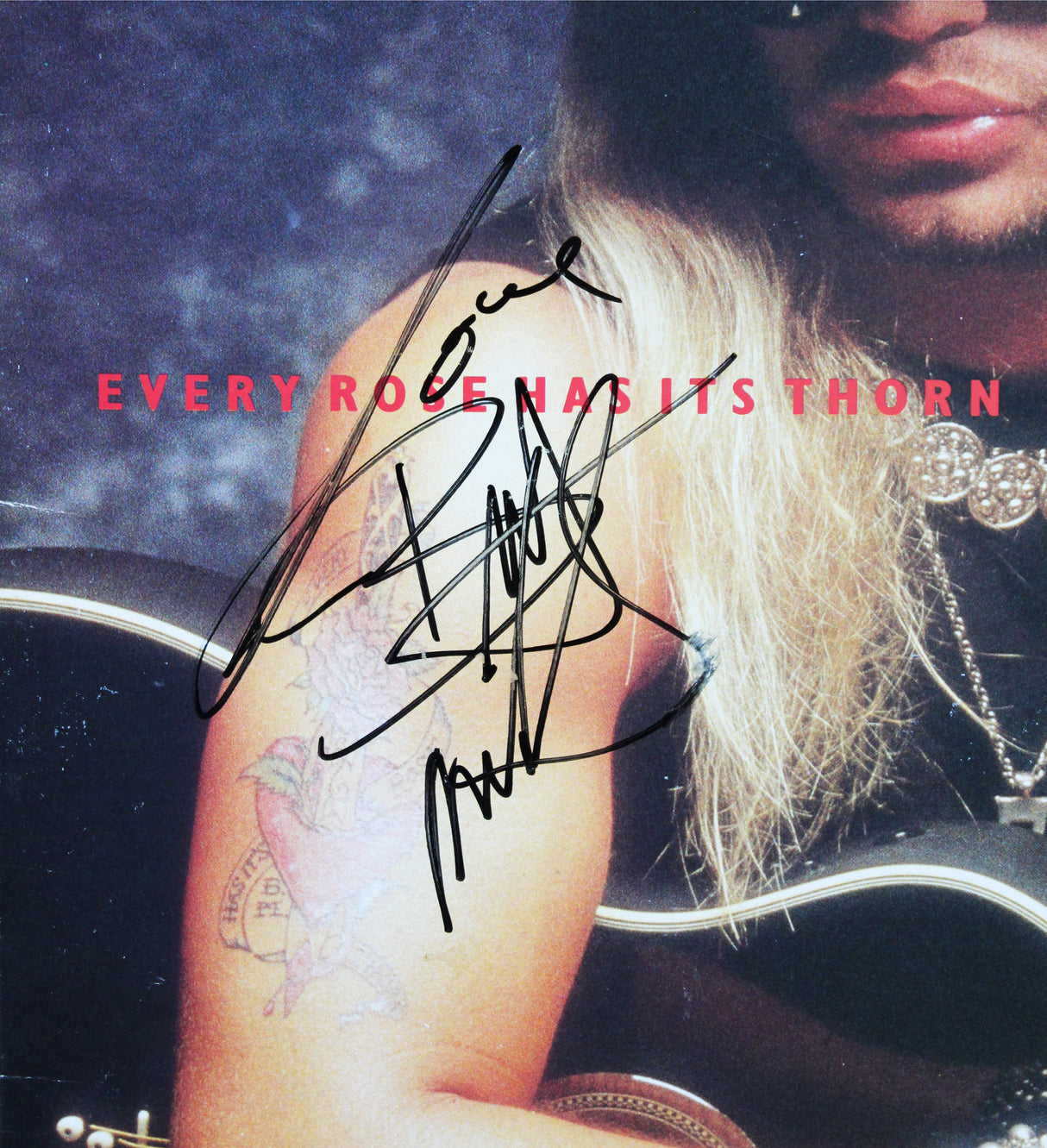 Poison (4) Michaels, DeVille, Dall & Rocket Signed Album w/ Vinyl JSA #CL51539