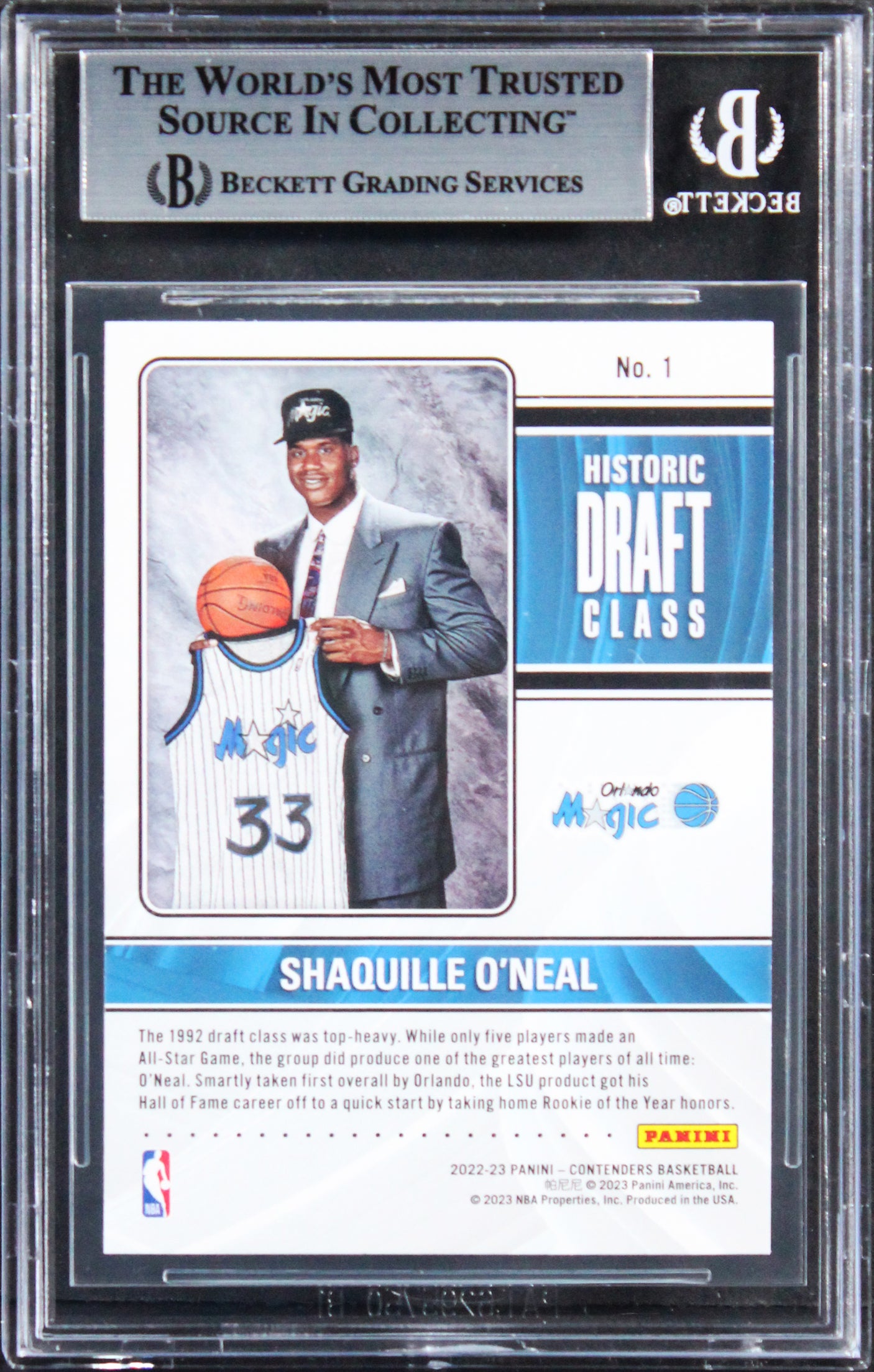 Shaq O'Neal Signed 2022 Panini Contenders Historic Draft Class #1 Card BAS Slab