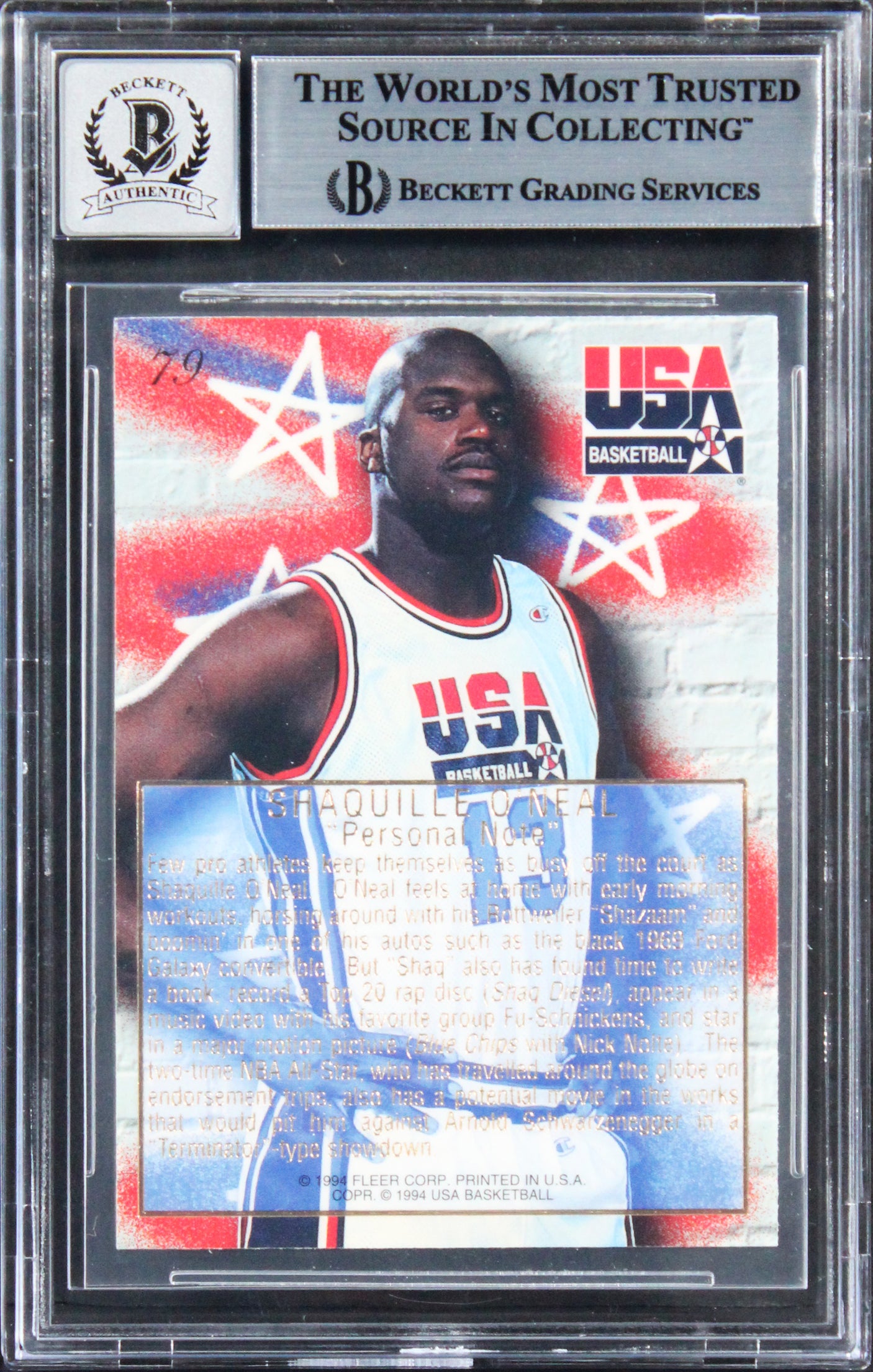 Magic Shaquille O'Neal Signed 1994 Flair USA #79 Card Auto 10! BAS Slabbed