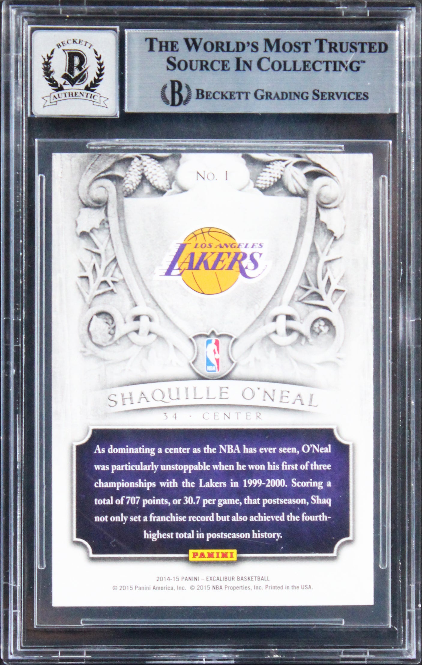 Shaquille O'Neal Signed 2014 Panini Excalibur Nobility #1 Card Auto 10! BAS Slab
