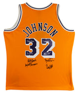 Showtime Lakers (6) Johnson, Worthy, Rambis +3 Signed Yellow M&N Jersey BAS Wit