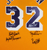 Showtime Lakers (6) Johnson, Worthy, Rambis +3 Signed Yellow M&N Jersey BAS Wit