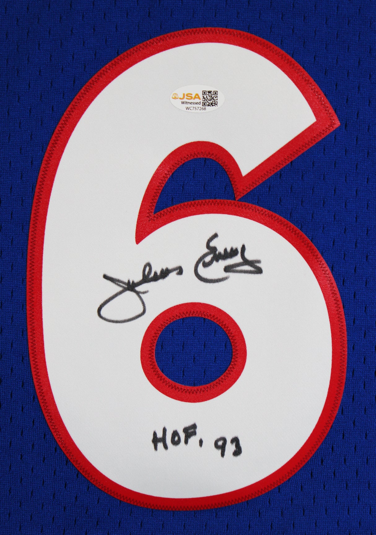 76ers Julius "Dr. J." Erving Signed Blue M&N 1976-77 HWC Swingman Jersey JSA Wit