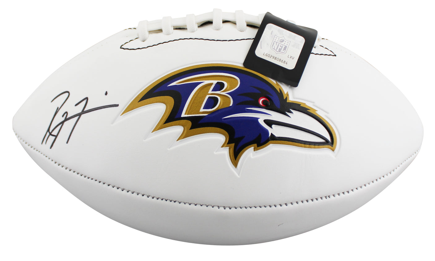 Ravens Ray Lewis Signed Franklin White Panel Logo Football BAS Witness #2W967594