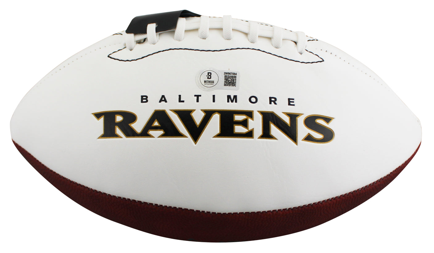 Ravens Ray Lewis Signed Franklin White Panel Logo Football BAS Witness #2W967594