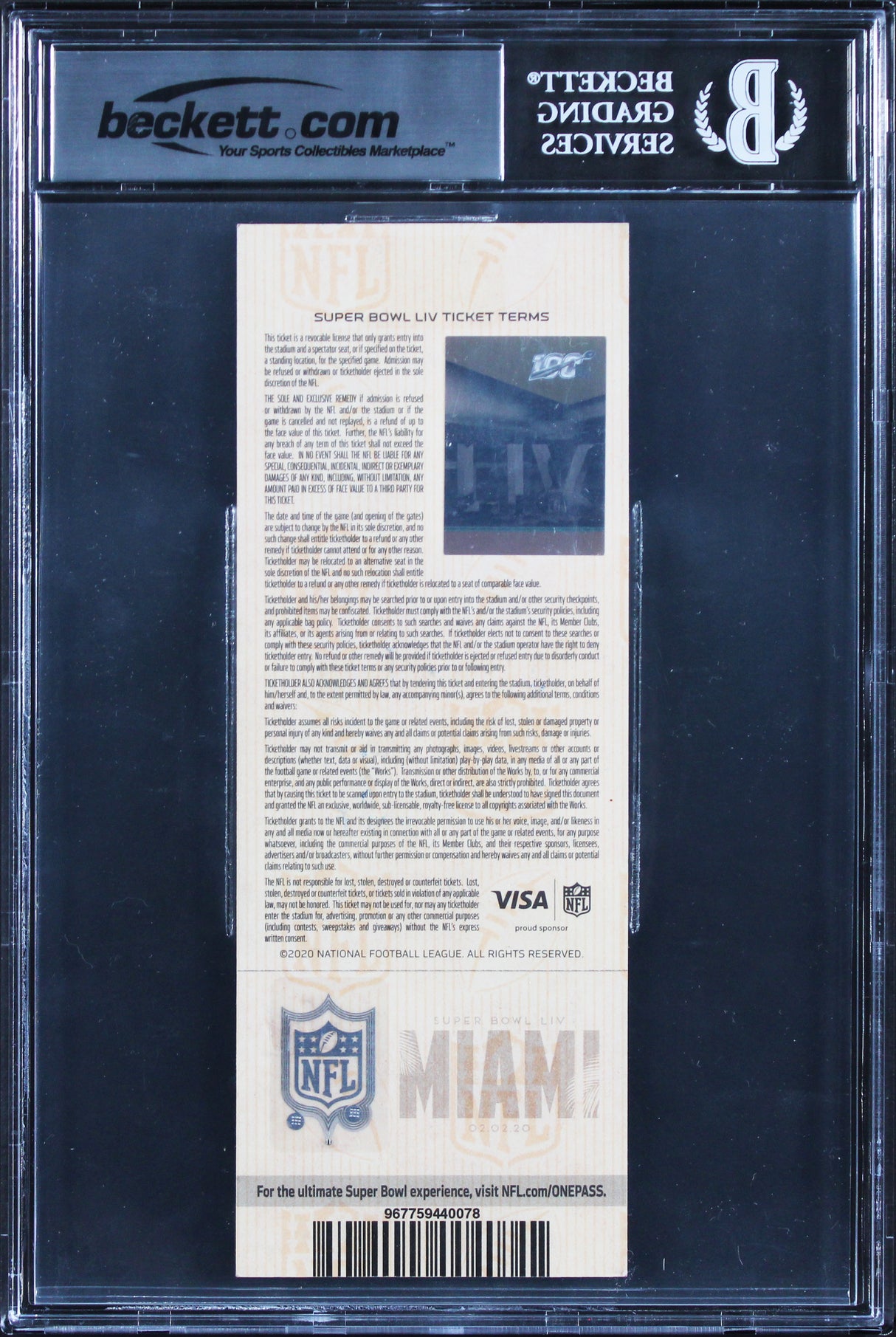 Chiefs Patrick Mahomes "LIV MVP" Signed Super Bowl LIV Full Ticket Stub BAS Slab