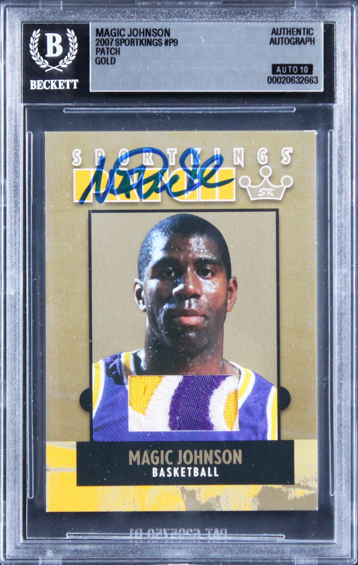 Lakers Magic Johnson Signed 2007 Sportkings Patch #P9 Card Auto 10! BAS Slabbed