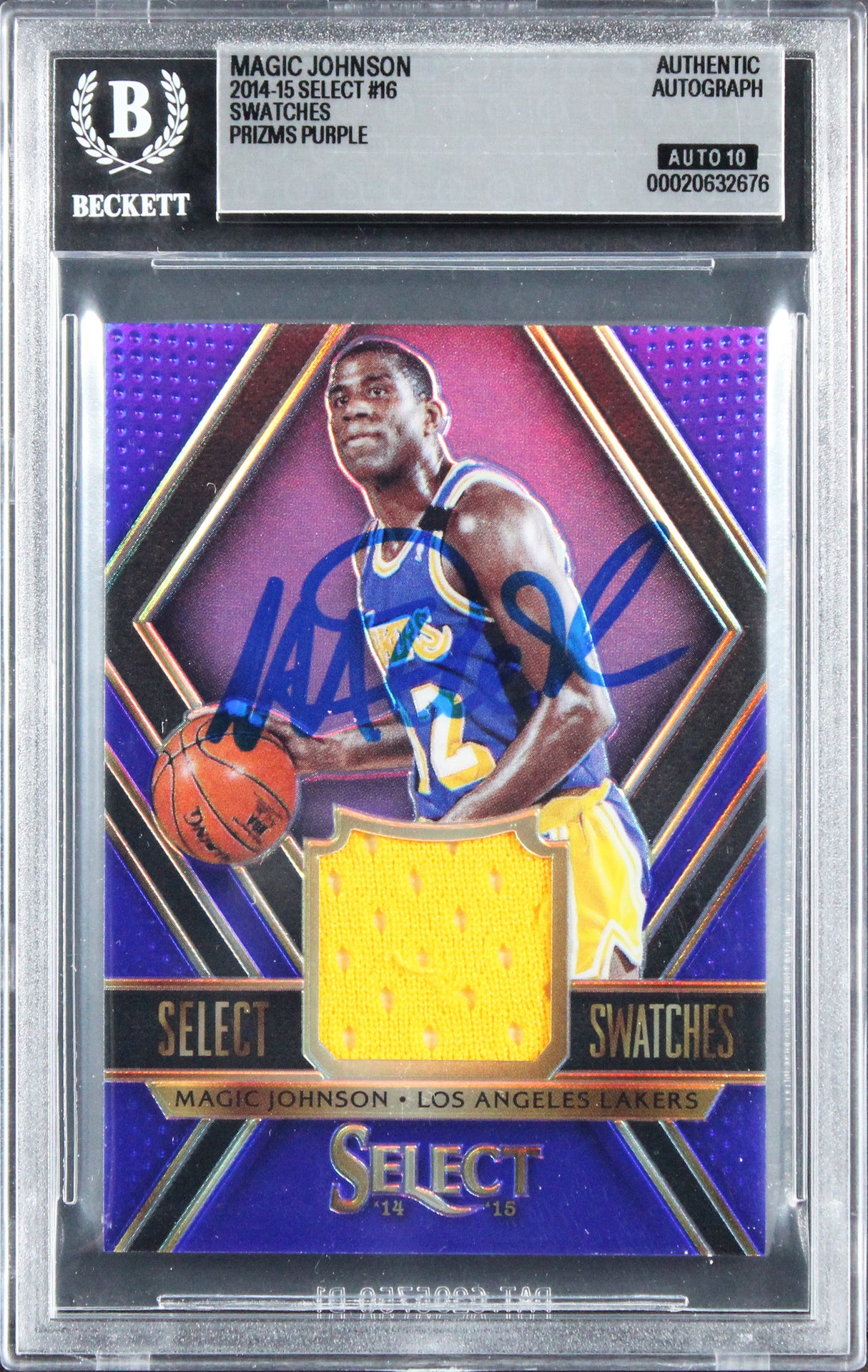 Magic Johnson Signed 2014 Select Swatches #16 82/99 Card Auto 10! BAS Slabbed
