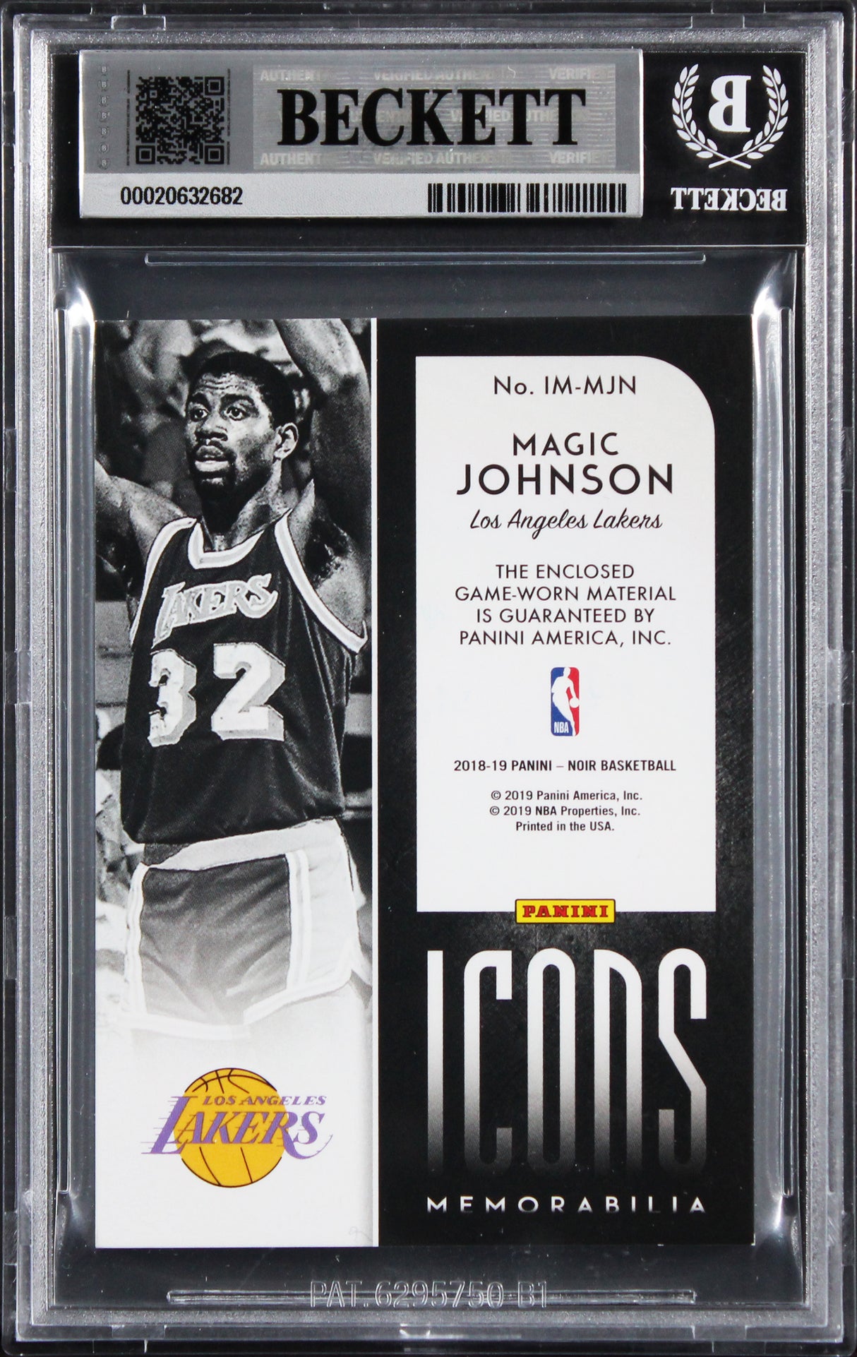 Lakers Magic Johnson Signed 2018 Panini Noir #1 39/49 Card Auto 10! BAS Slabbed
