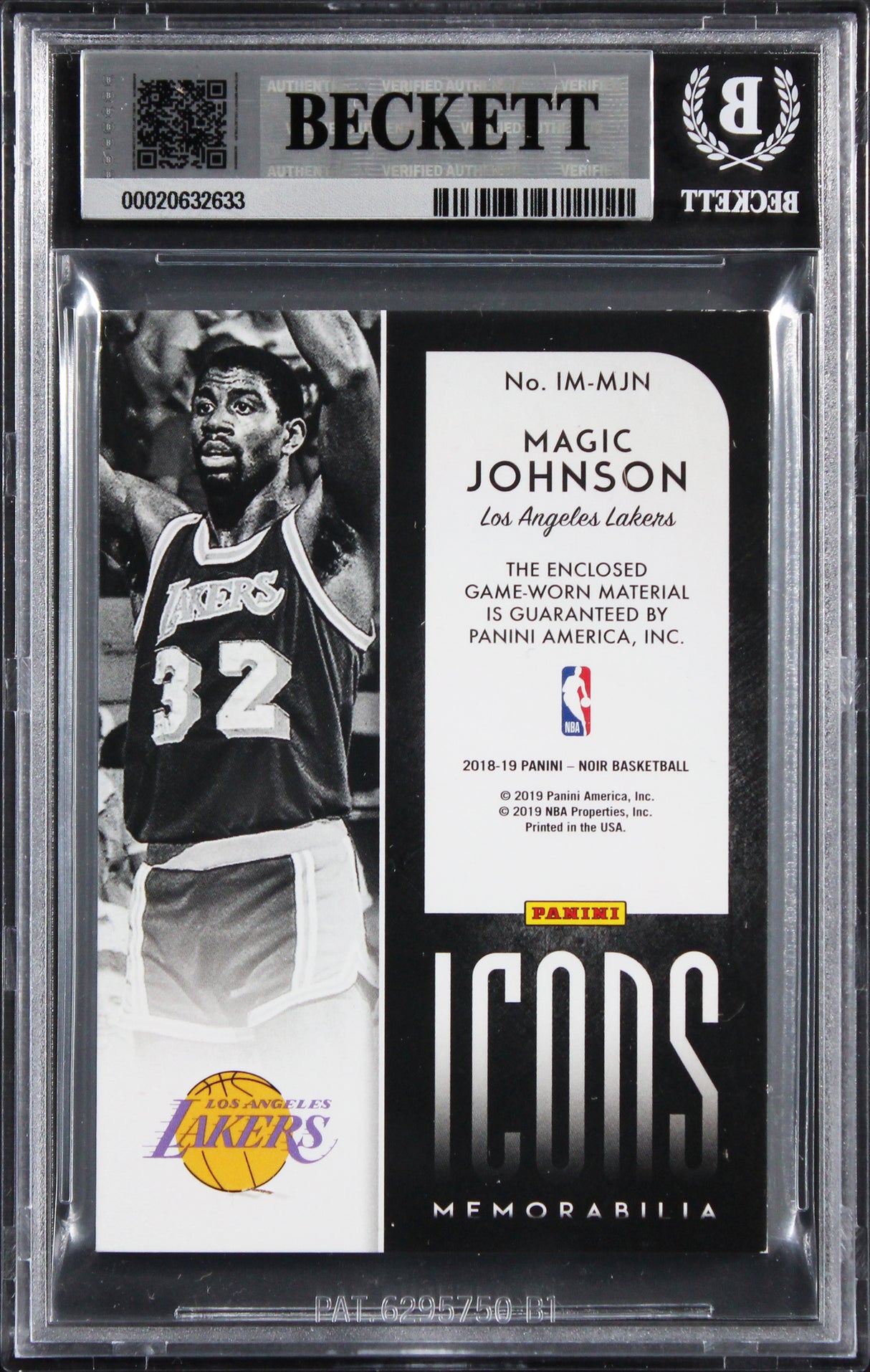 Lakers Magic Johnson Signed 2018 Panini Noir #1 49/49 Card Auto 10! BAS Slabbed
