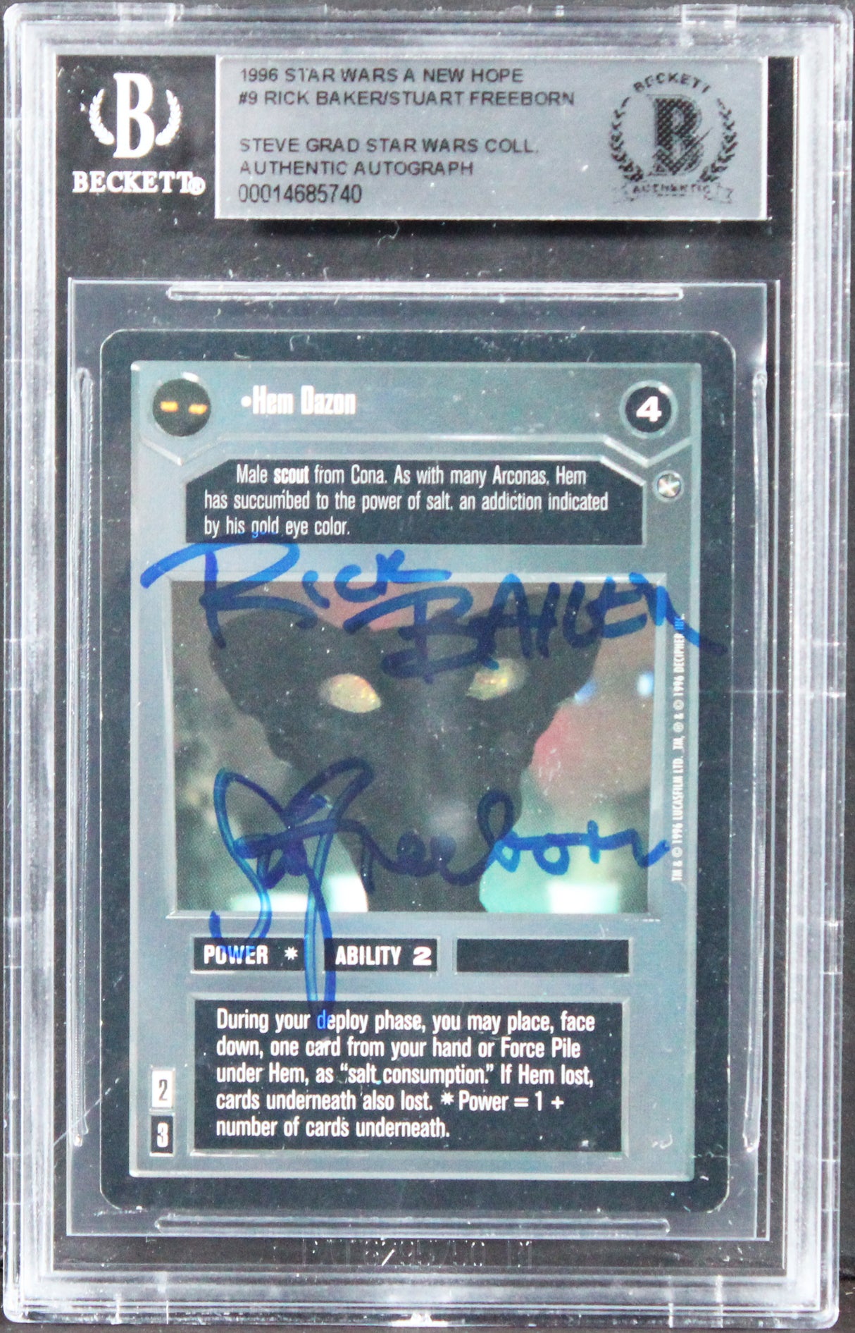 Star Wars (2) Baker & Freeborn Signed 1996 SW A New Hope #9 Card BAS Slabbed