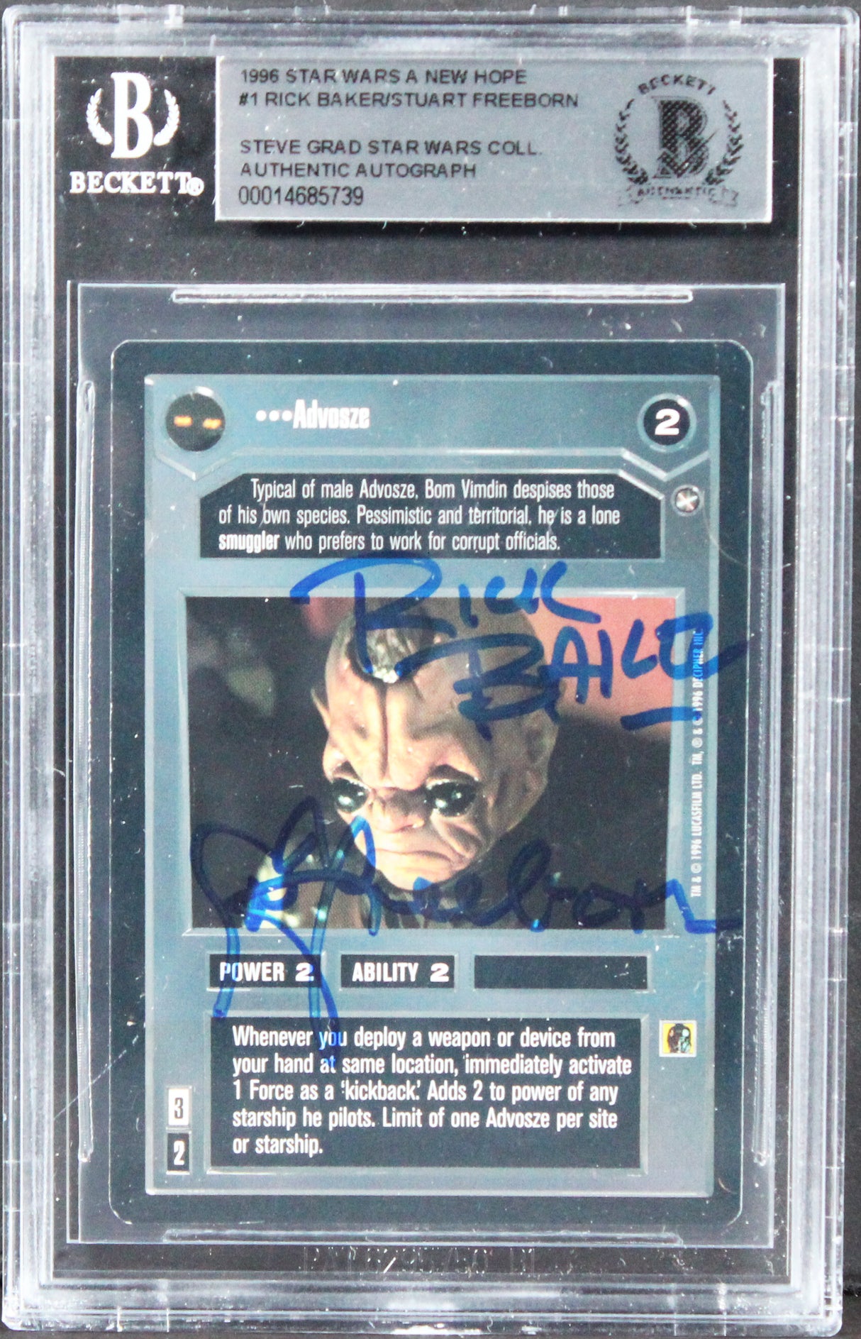 Star Wars (2) Baker & Freeborn Signed 1996 SW A New Hope #1 Card BAS Slabbed