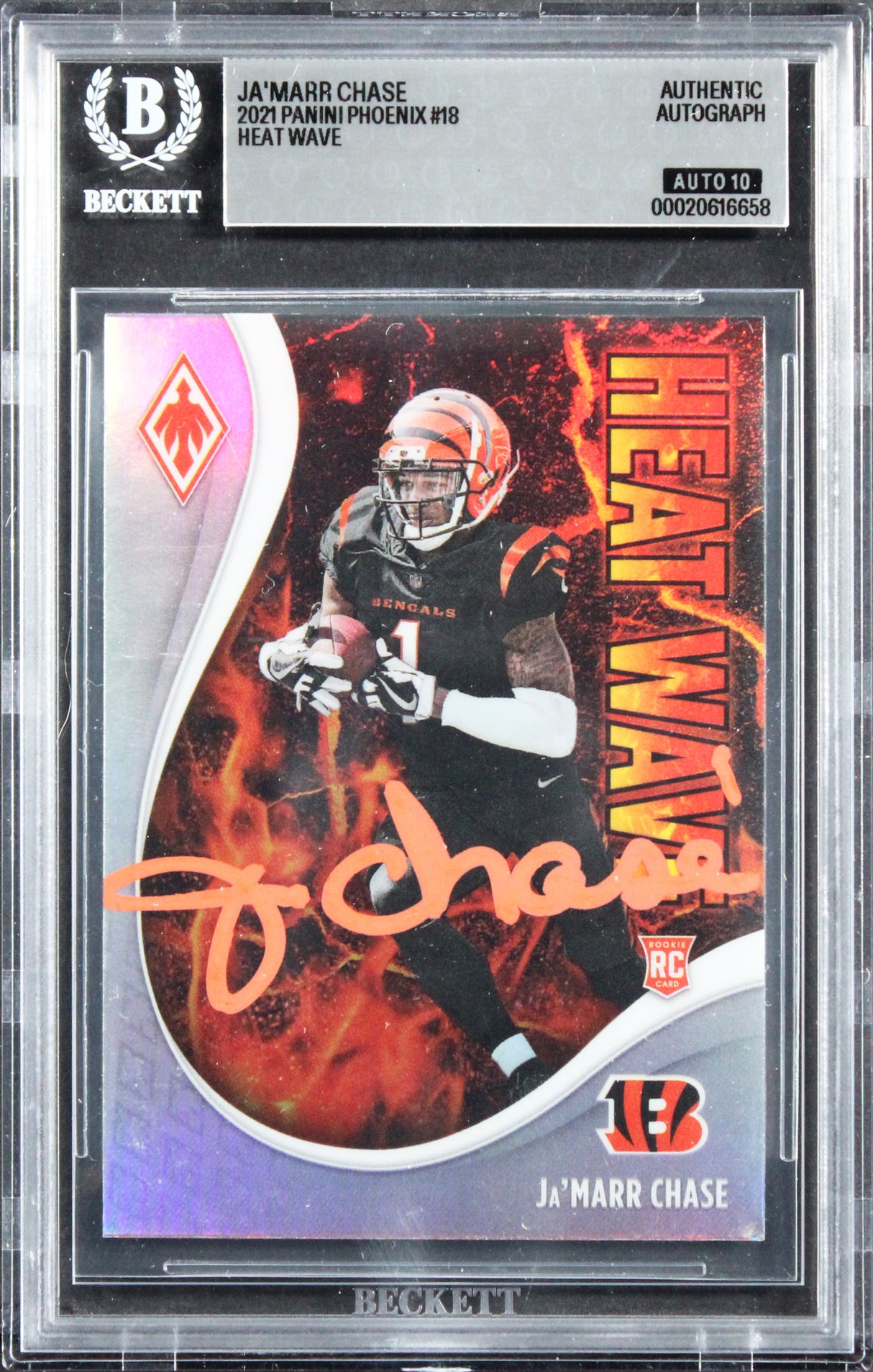 Bengals Ja'Marr Chase Signed 2021 Panini Phoenix #18 RC Card Auto 10! BAS Slab