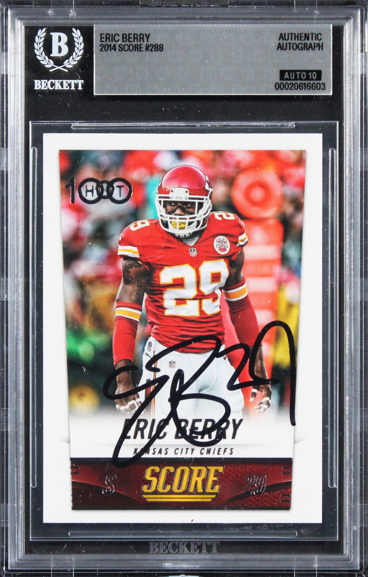 Chiefs Eric Berry Signed 2014 Score #288 Card Auto Grade Gem Mint 10! BAS Slab