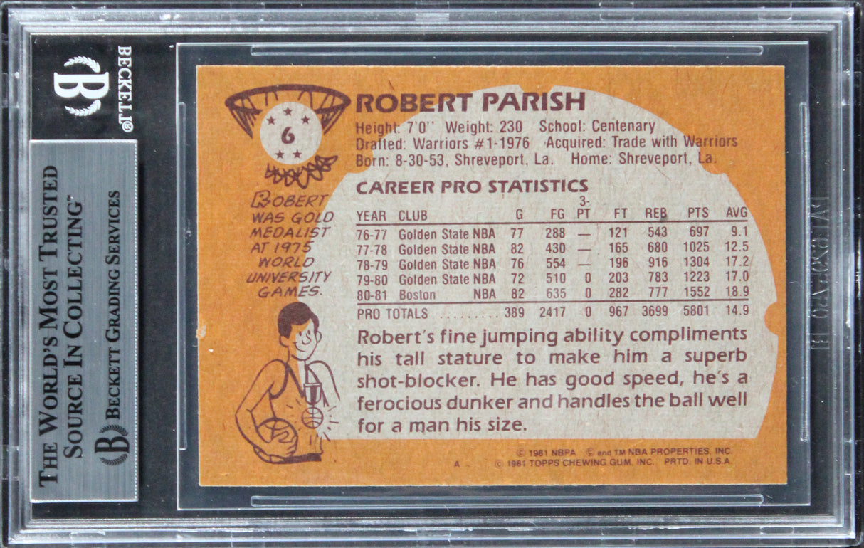 Celtics Robert Parish Authentic 1981 Topps #5 Card Autographed BAS Slabbed