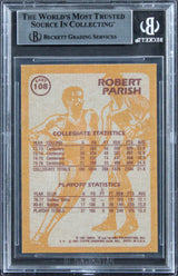 Celtics Robert Parish Signed 1990 Hoops Action Photos #108 Card BAS Slabbed