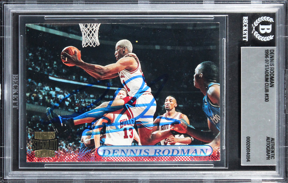 Bulls Dennis Rodman Authentic Signed 1996 Stadium Club #130 Card BAS Slabbed