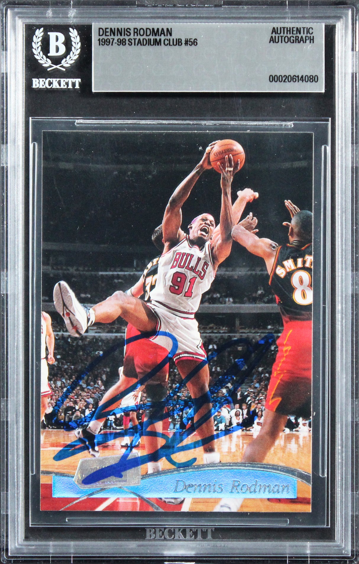 Bulls Dennis Rodman Authentic Signed 1997 Stadium Club #56 Card BAS Slabbed