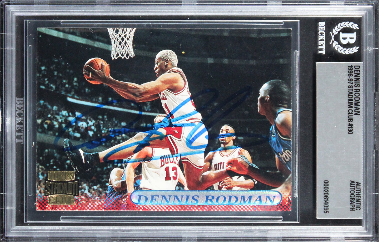 Bulls Dennis Rodman Authentic Signed 1996 Stadium Club #130 Card BAS Slabbed