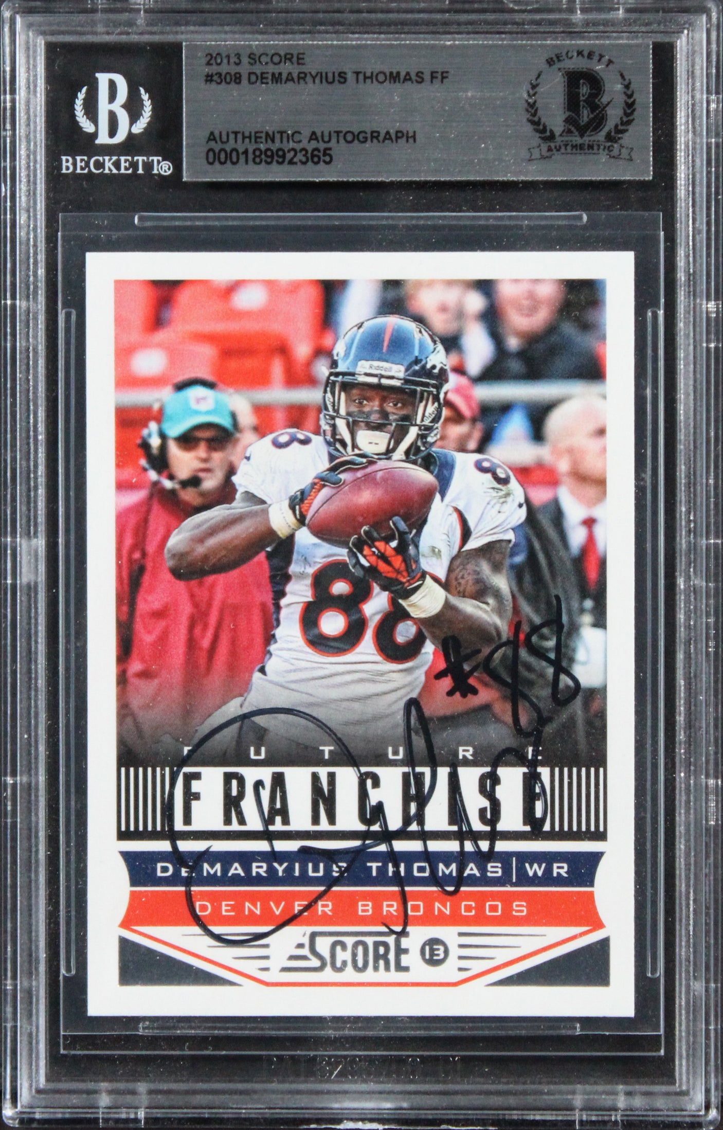 Broncos Demaryius Thomas Signed 2013 Score #308 Card Autographed BAS Slabbed