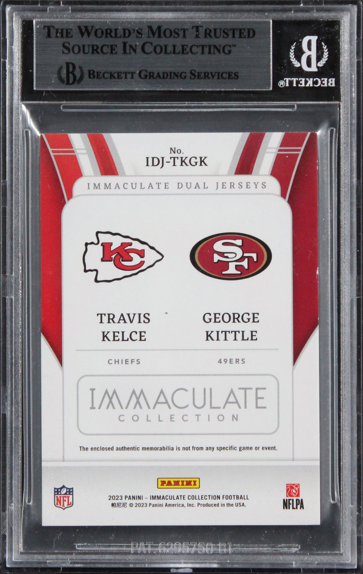 Kelce & Kittle Signed 2023 Immaculate Collection DJ #8 18/49 Card BAS Slabbed