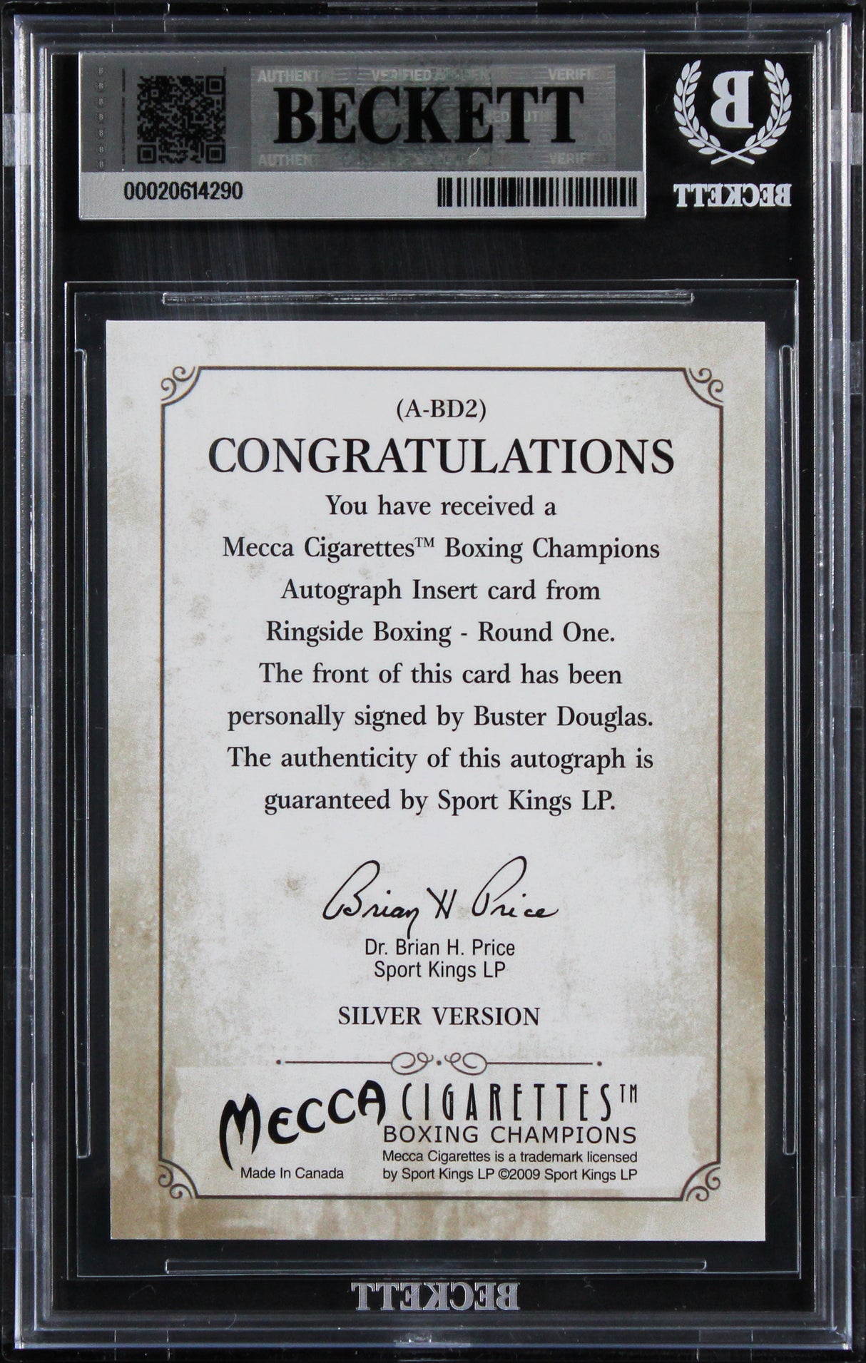 Buster Douglas Signed 2010 Ringside Boxing Round One Auto #ABD2 Card BAS Slabbed