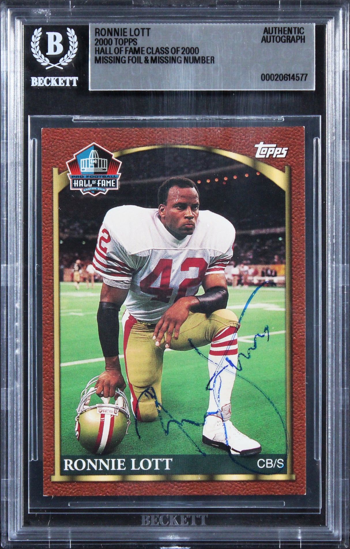 49ers Ronnie Lott Signed 2000 Topps Hall Of Fame Class Of 2000 Card BAS Slab 5