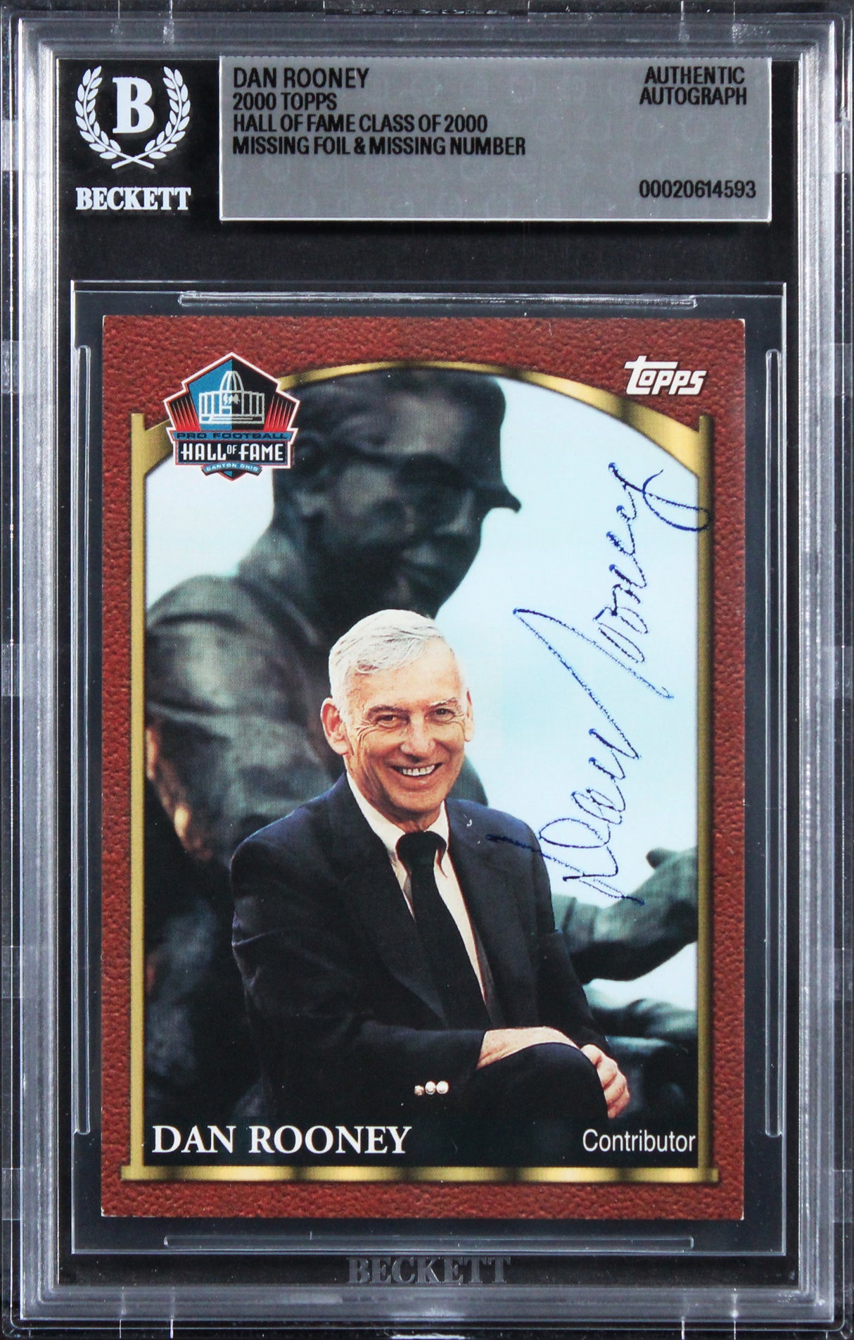 Steelers Dan Rooney Signed 2000 Topps Hall Of Fame Class Of 2000 Card BAS Slab 4