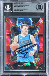 Mavericks Luka Doncic Signed 2023 Select Red Cracked Ice #350 Card BAS Slabbed