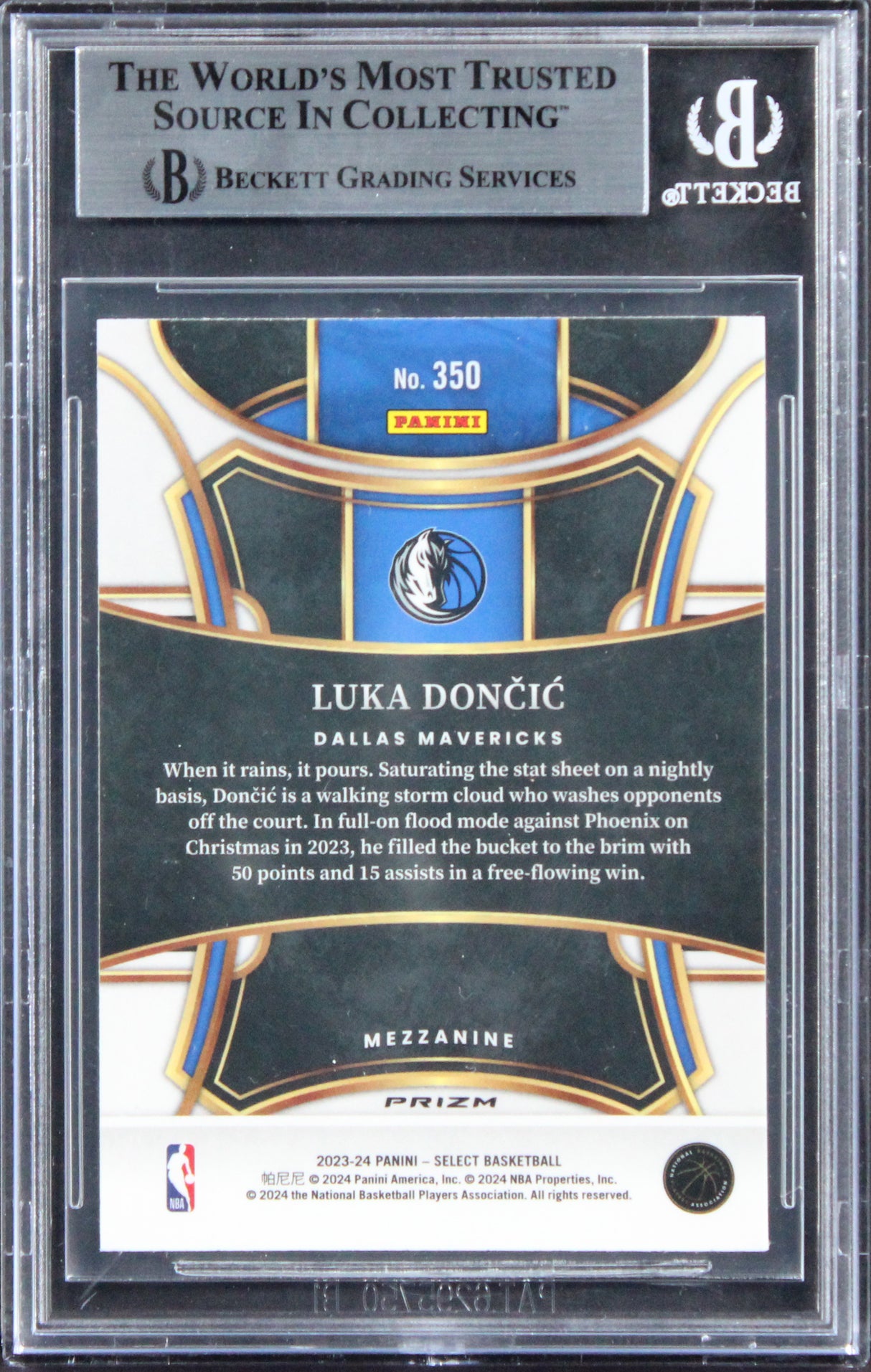 Mavericks Luka Doncic Signed 2023 Select Red Cracked Ice #350 Card BAS Slabbed