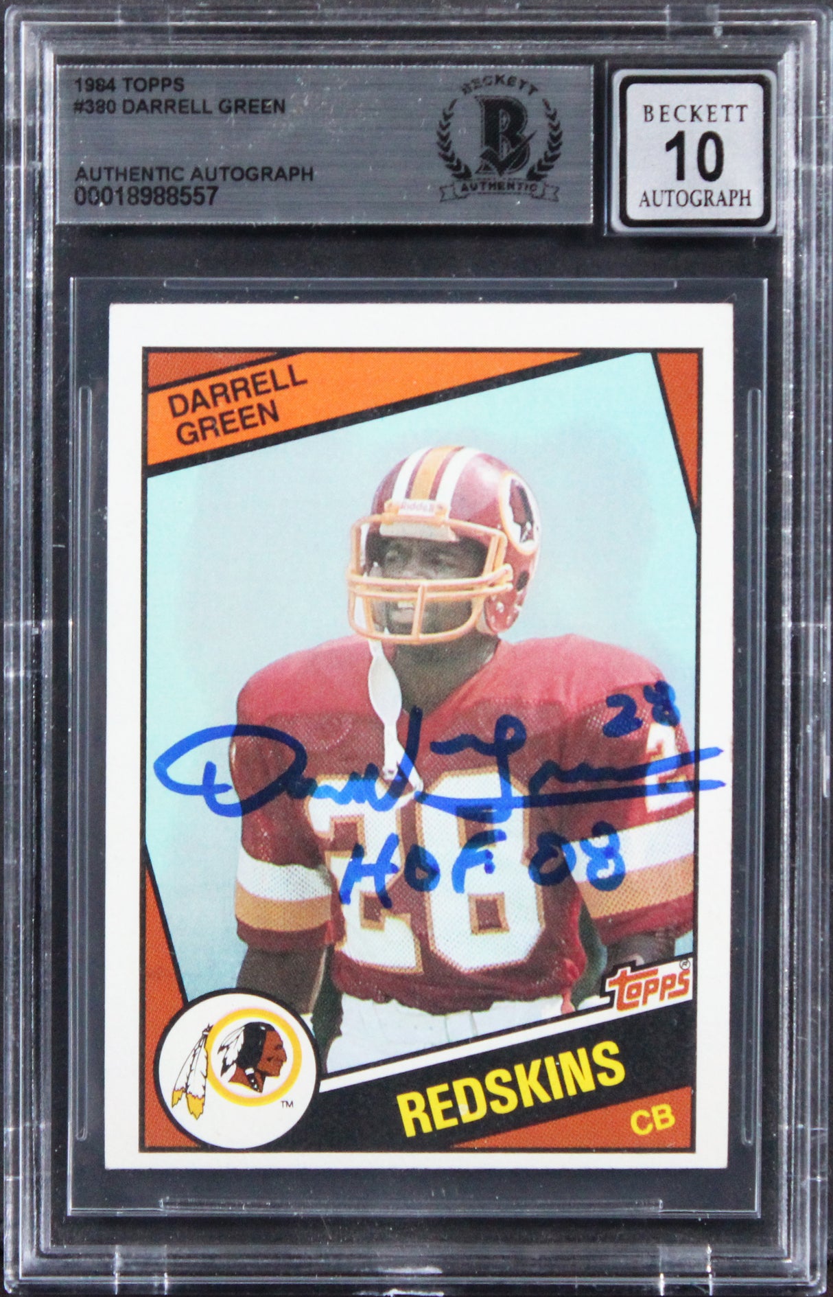 Commanders Darrell Green HOF 08 Signed 1984 Topps #380 Card Auto 10! BAS Slabbed