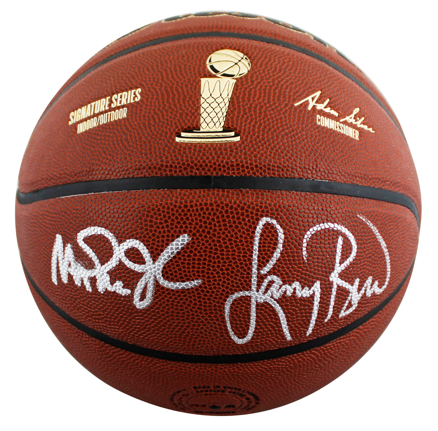Magic Johnson & Larry Bird Signed Wilson Trophy Series Basketball BAS Witnessed