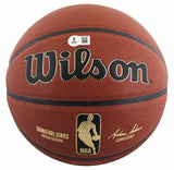 Magic Johnson & Larry Bird Signed Wilson Trophy Series Basketball BAS Witnessed