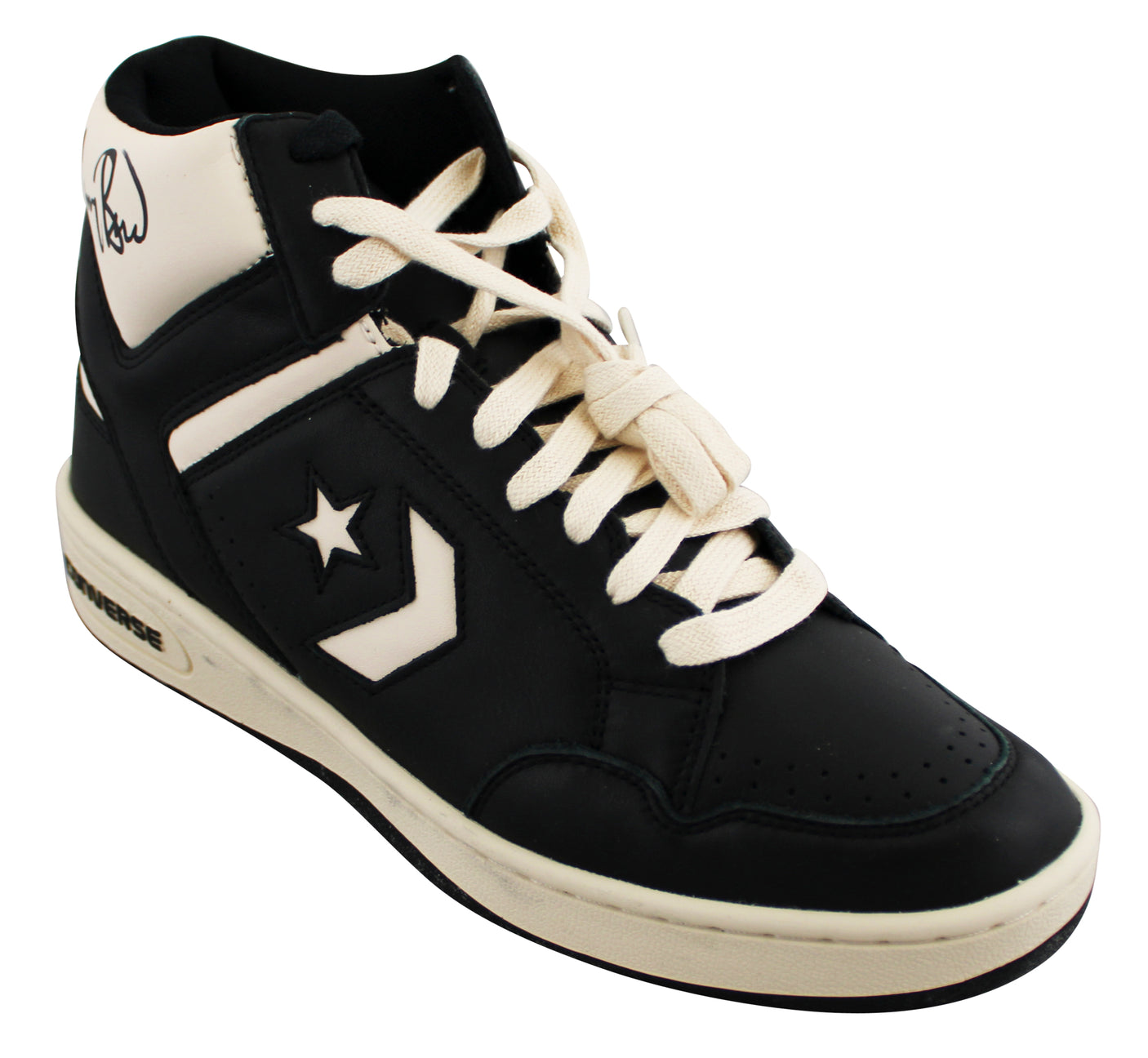 Celtics Larry Bird Signed Right Black & White Converse Weapon Shoe BAS Witnessed