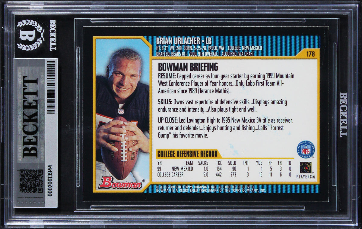 Bears Brian Urlacher "HOF 18" Signed 2000 Bowman #178 Rookie Card BAS Slabbed 3
