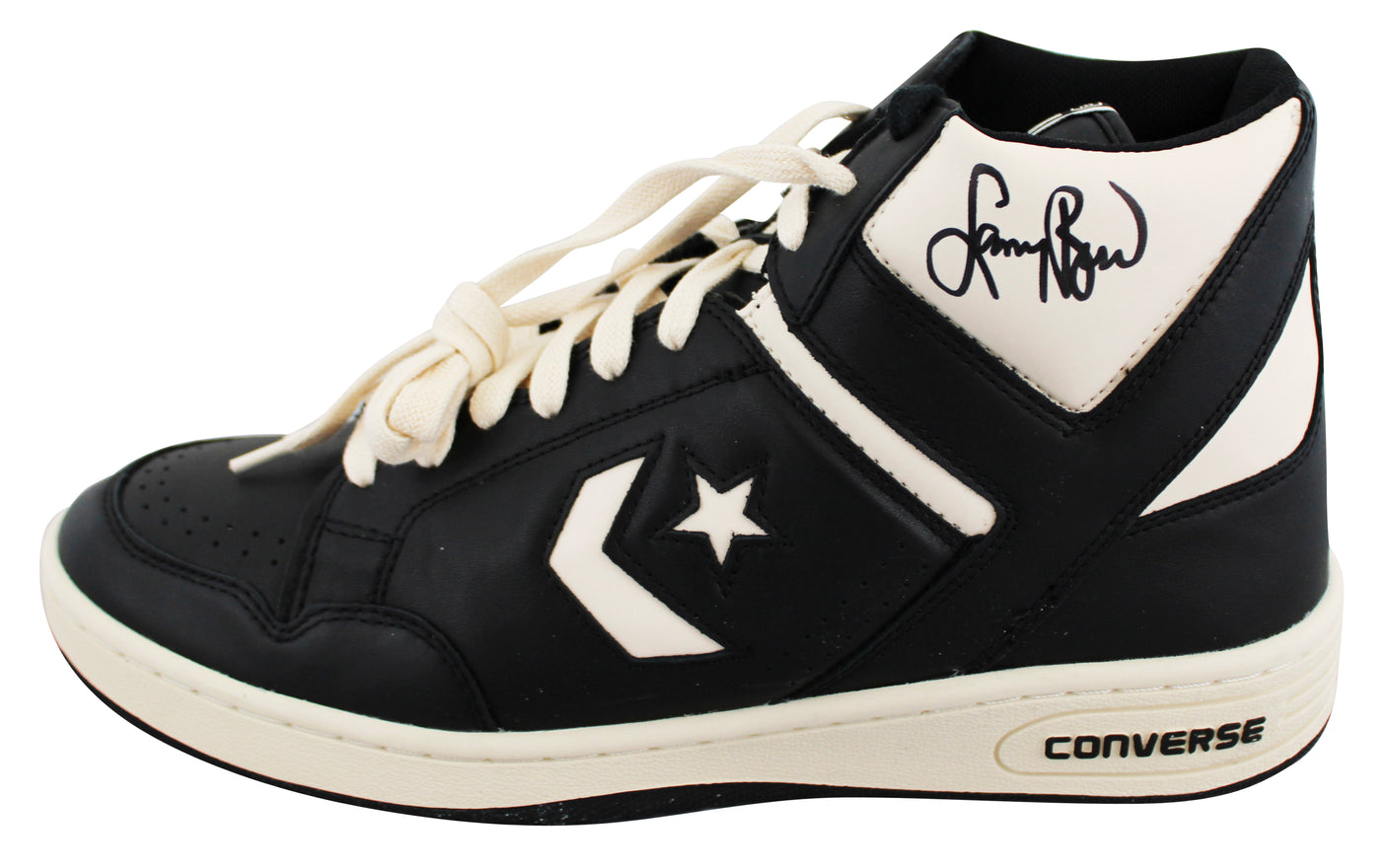 Celtics Larry Bird Signed Left Black & White Converse Weapon Shoe BAS Witnessed
