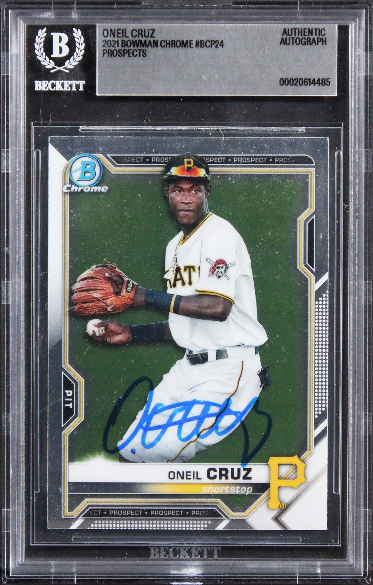 Pirates Oneil Cruz Signed 2021 Bowman Chrome Prospects #BCP24 Card BAS Slabbed