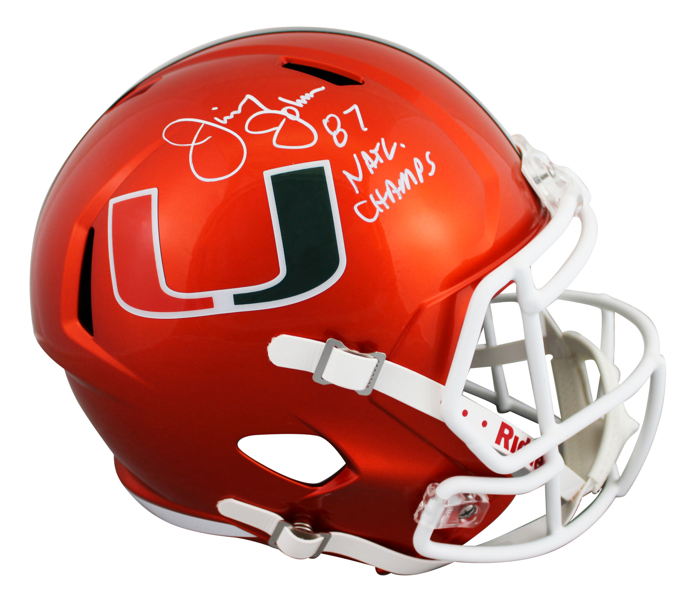 Miami Jimmy Johnson "Nat'l Champs" Signed Flash F/S Speed Rep Helmet W/ Case BAS