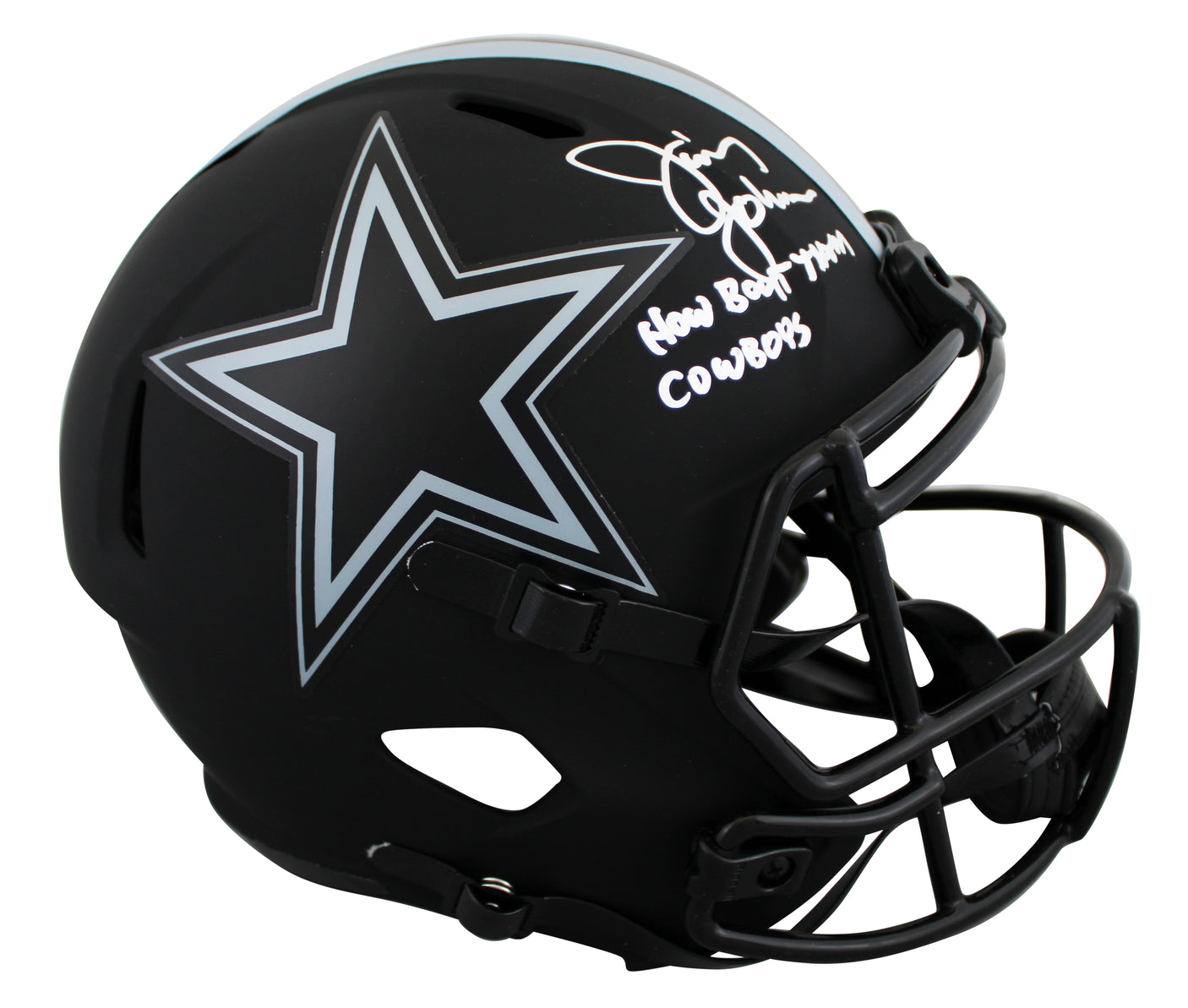 Cowboys Jimmy Johnson "HBTC" Signed Eclipse Full Size Speed Rep Helmet BAS Wit