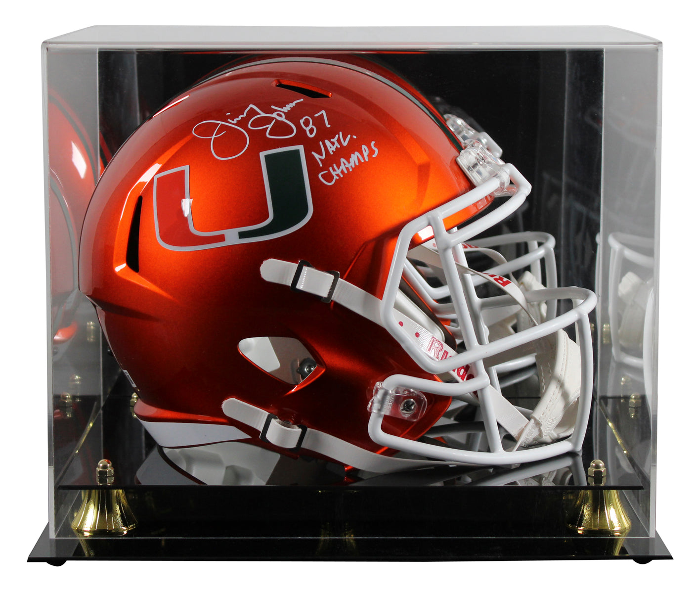 Miami Jimmy Johnson "Nat'l Champs" Signed Flash F/S Speed Rep Helmet W/ Case BAS