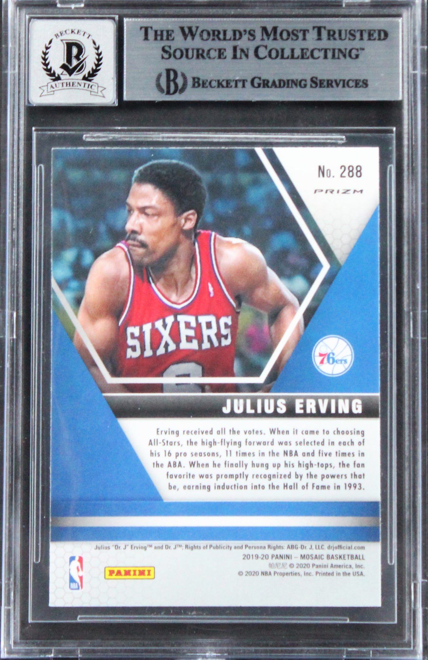 Julius Erving Signed 2019 Panini Mosaic Or Reactive #288 Card Auto 10! BAS Slab