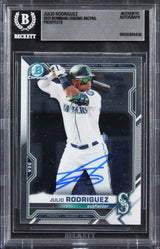 Mariners Julio Rodriguez Signed 2021 Bowman Chrome Prospects #7 Card BAS Slabbed