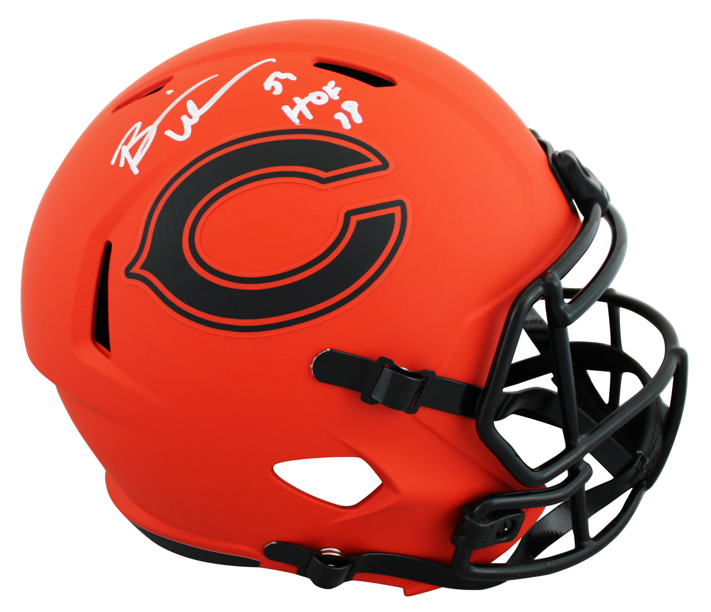 Bears Brian Urlacher "HOF 18" Signed Rave Full Size Speed Rep Helmet BAS Witness