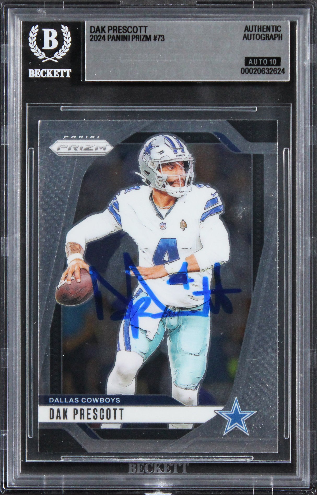 Cowboys Dak Prescott Signed 2024 Panini Prizm #73 Card Auto GM 10! BAS Slabbed