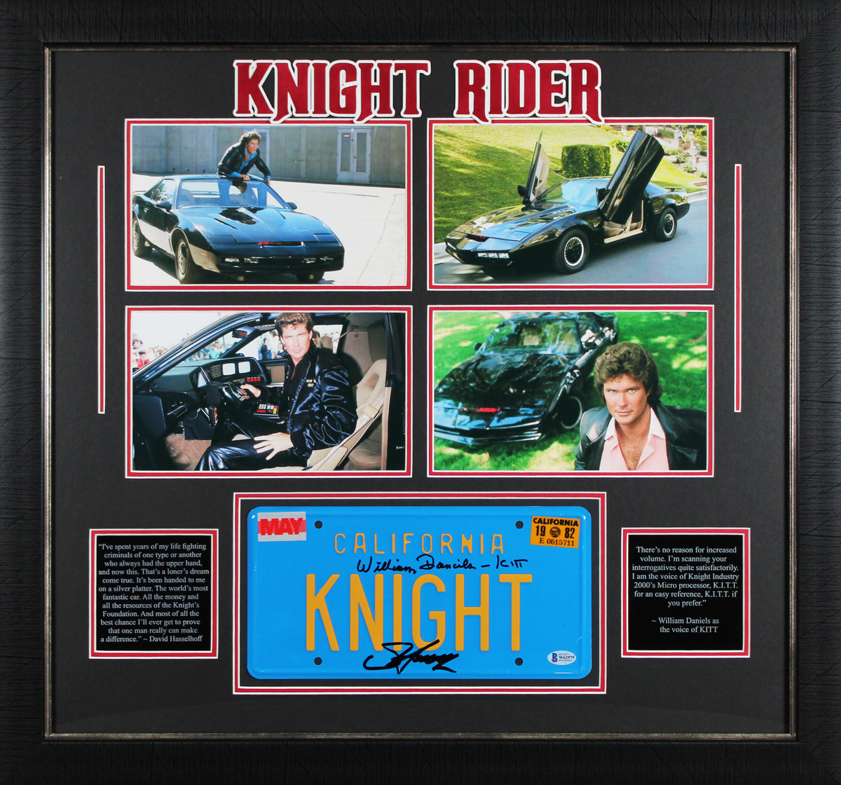 Knight Signature Knight Rider Knight Rider (2) Hasselhoff & Daniels Signed License Plate Framed Disp ...