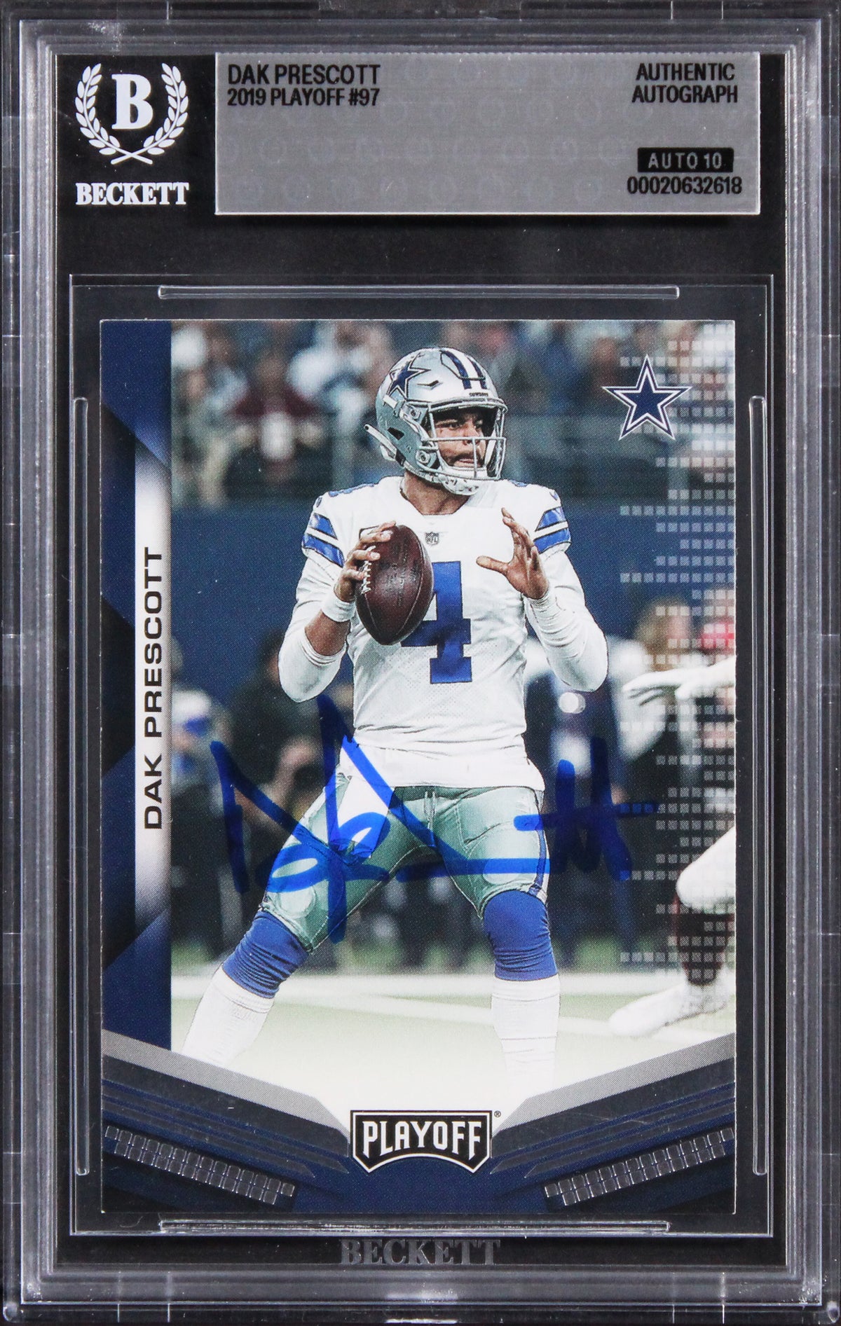 Cowboys Dak Prescott Signed 2019 Playoff #97 Card Auto Grade GM 10! BAS Slabbed