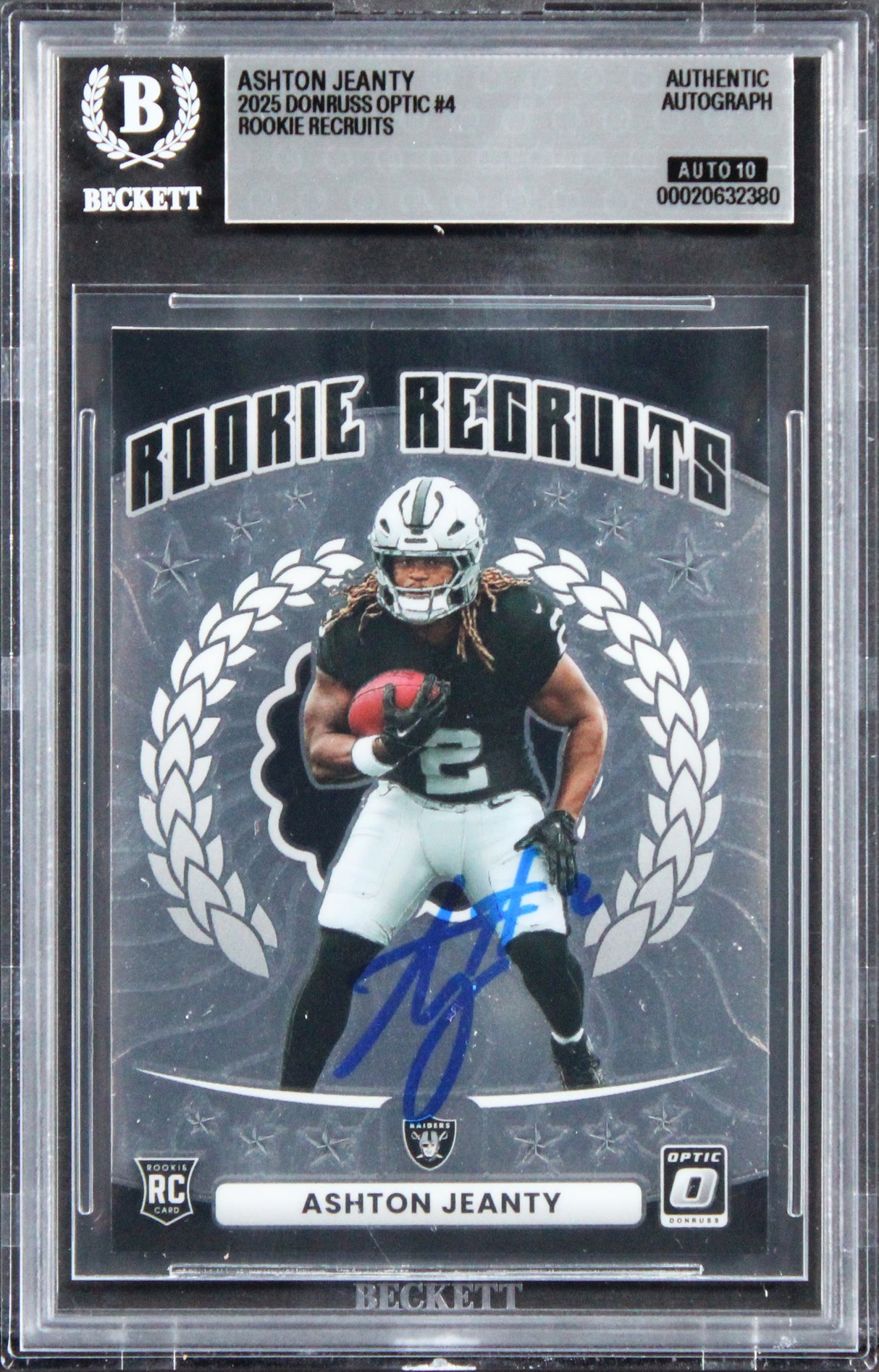 Raiders Ashton Jeanty Signed 2025 Donruss Optic #4 RC Card Auto 10! BAS Slabbed