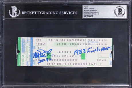 Lakers Magic Johnson "2x Insc" Signed NBA Finals Game 6 Ticket Auto 10! BAS Slab